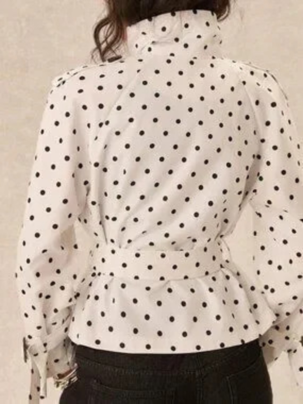 ZARA White Casual Women's High Neck Waist-Cinching Polka Dot Trench Coat